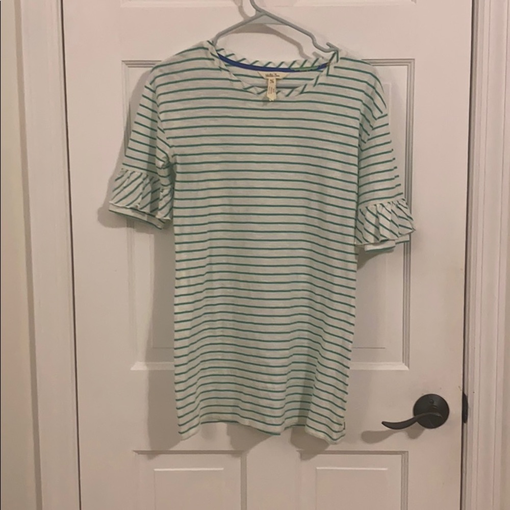 Green & White Striped Short Sleeved Shirt